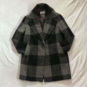 Kensie Tailored Buffalo Black & Gray Plaid Coat - Cozy Wool Blend - Small Preppy